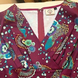 Retro 50s Peacock and Floral Dress (L)